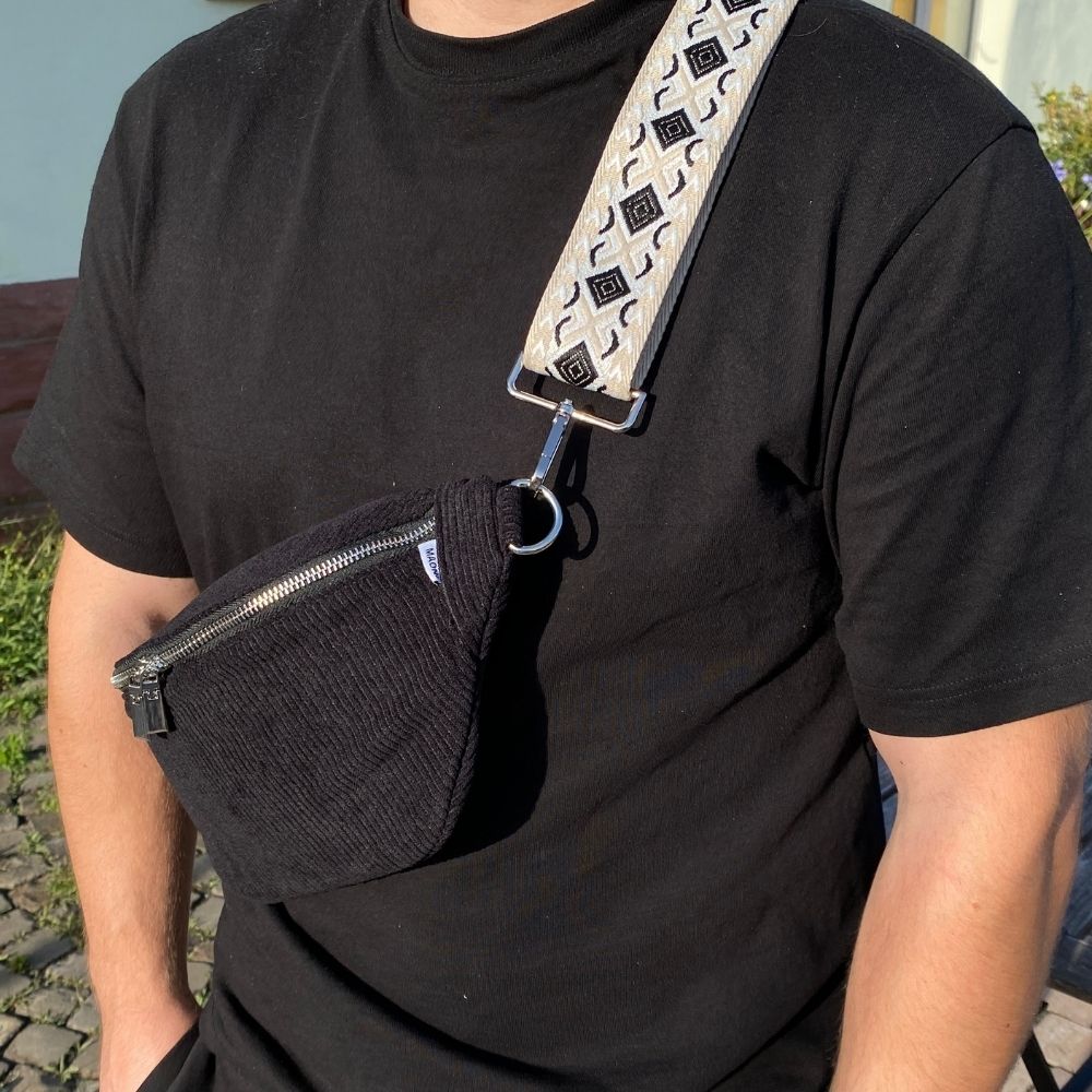 Schwarze cord bauchtasche Clearance